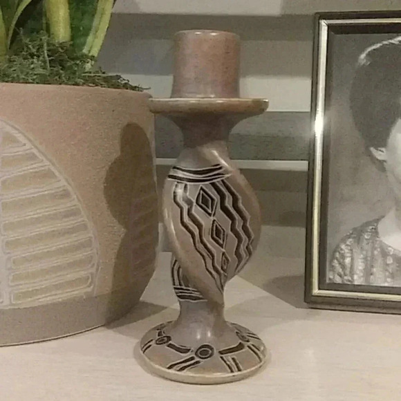 VINTAGE TRIBAL Handpainted Stone Carved Candle Stick Decor Statue - Picture 2 of 5